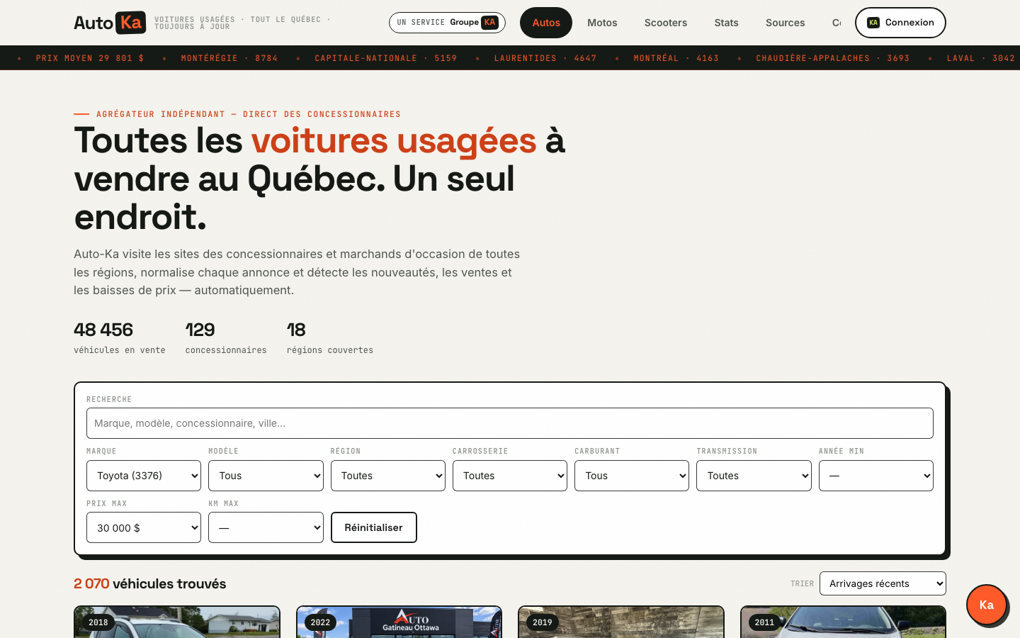 Étape 2 — recherche filtrée Toyota, prix max 30 000 $