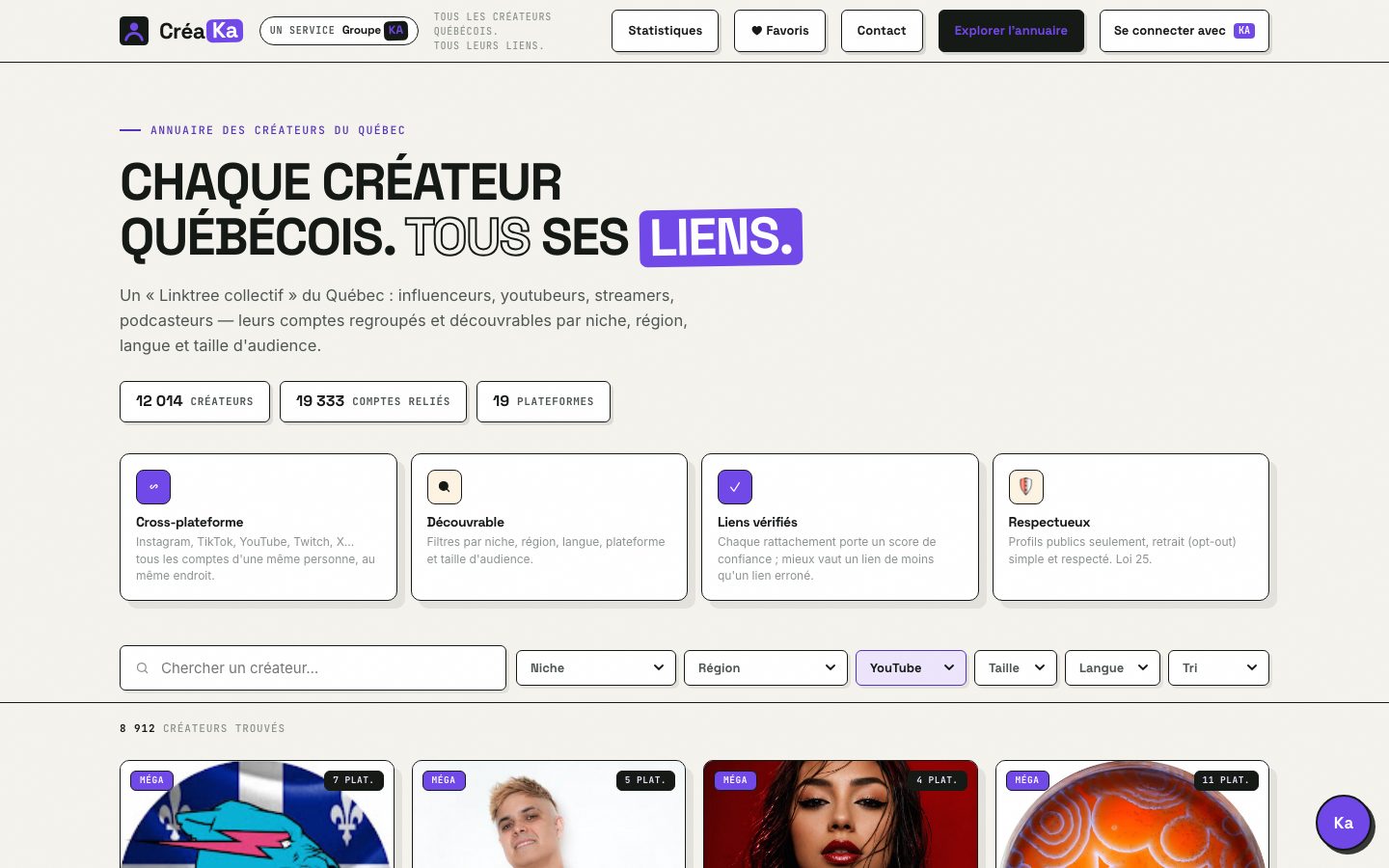 Annuaire filtré YouTube