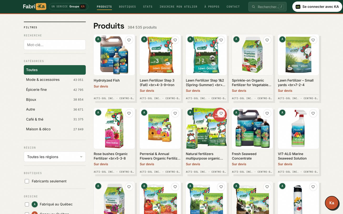 Catalogue des produits