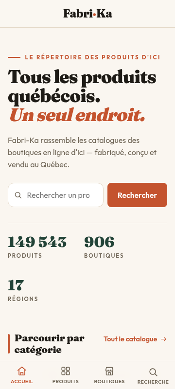 Version mobile — navigation par onglets, filtres en bottom sheet