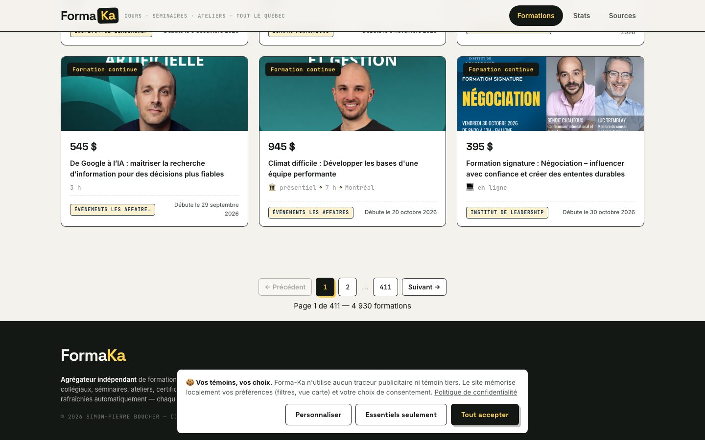 Accueil — cartes illustrées et pagination