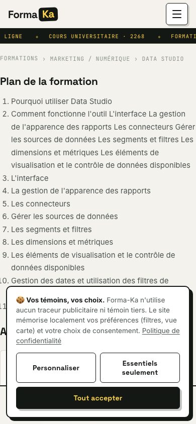 Fiche formation en mobile
