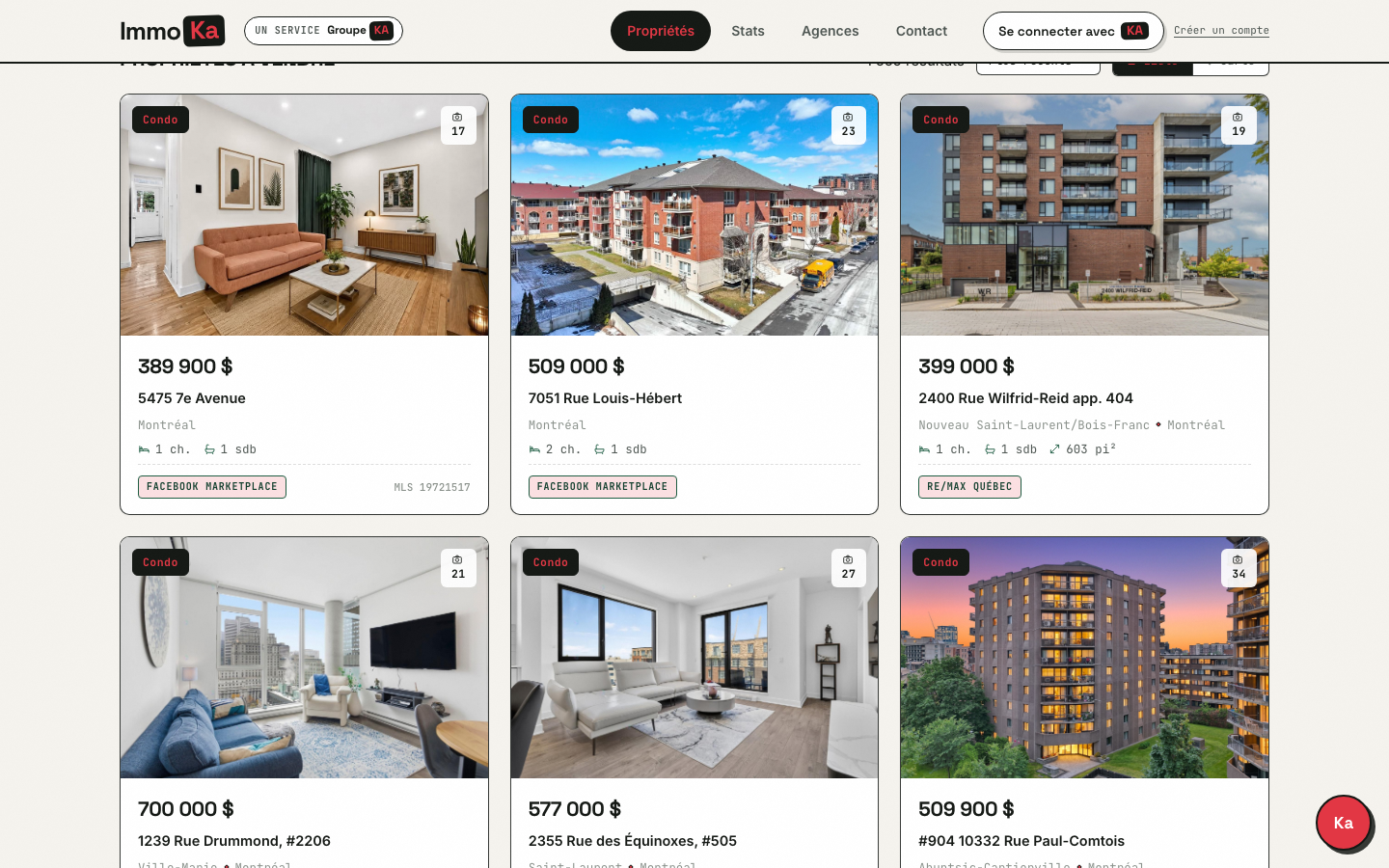 Étape 2 — résultats filtrés (condos à Montréal, 350 à 700 k$)