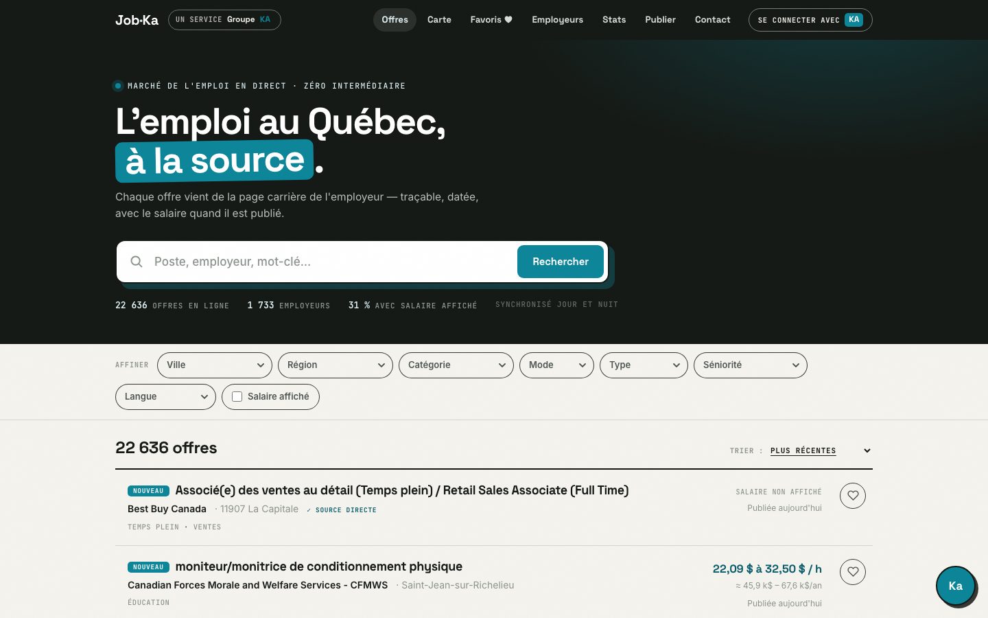 Accueil de Job·Ka — recherche d'offres et chiffres live
