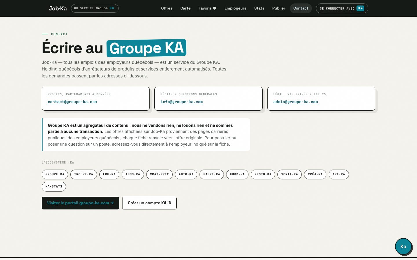 Page contact de Job·Ka
