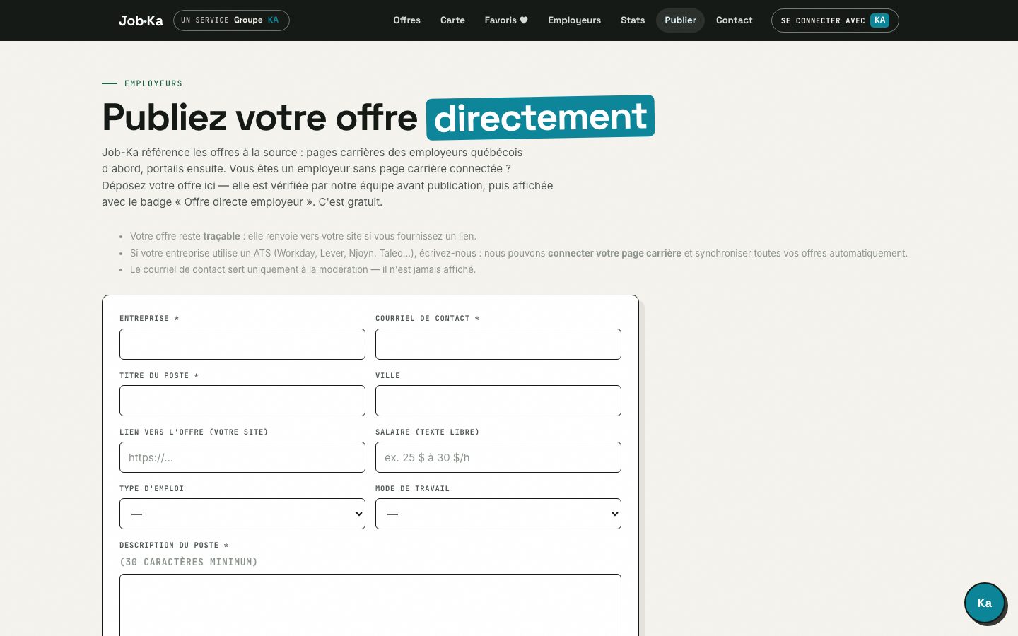 Dépôt direct d'offres par les employeurs