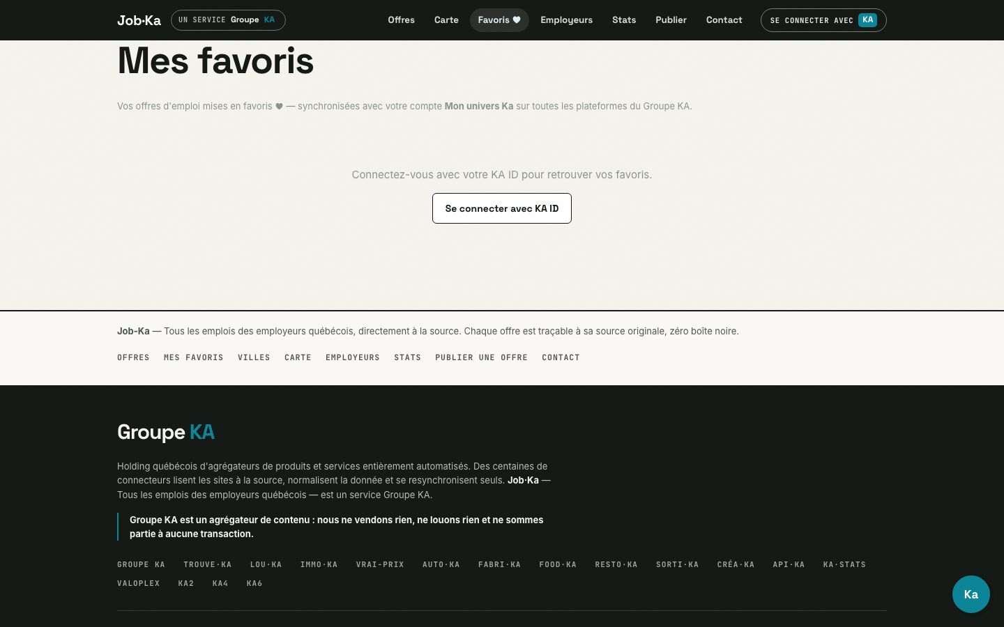 Page favoris — Mon univers Ka