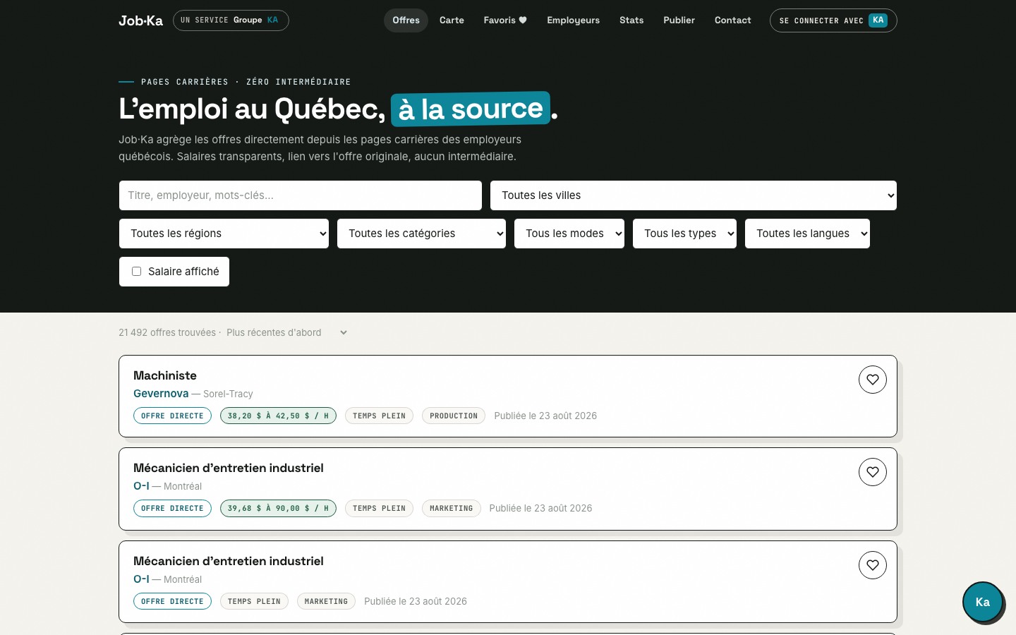 Étape 1 — accueil de Job·Ka