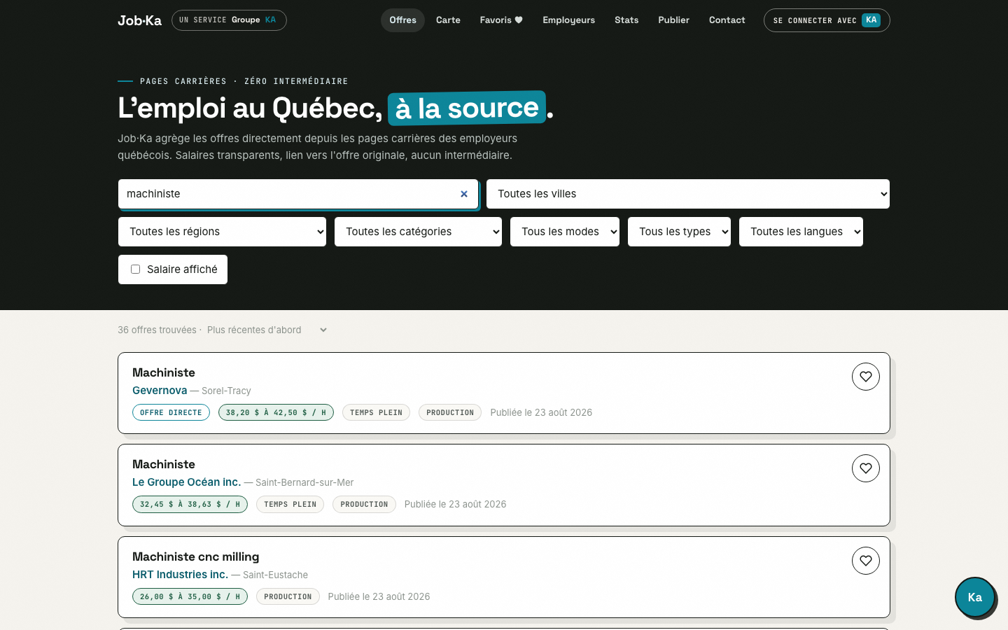 Étape 2 — recherche filtrée d'offres