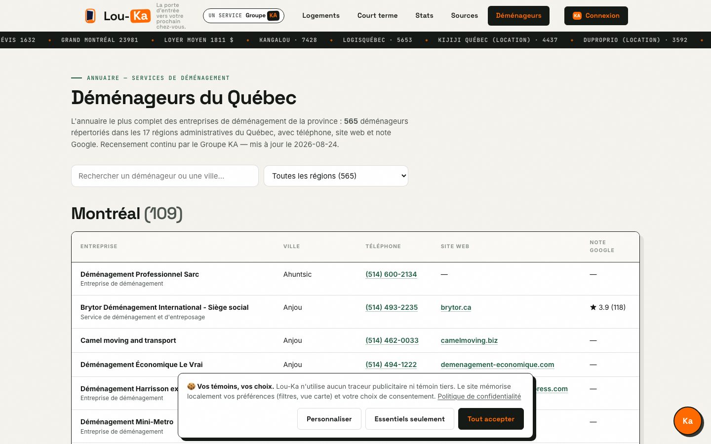 Annuaire des déménageurs