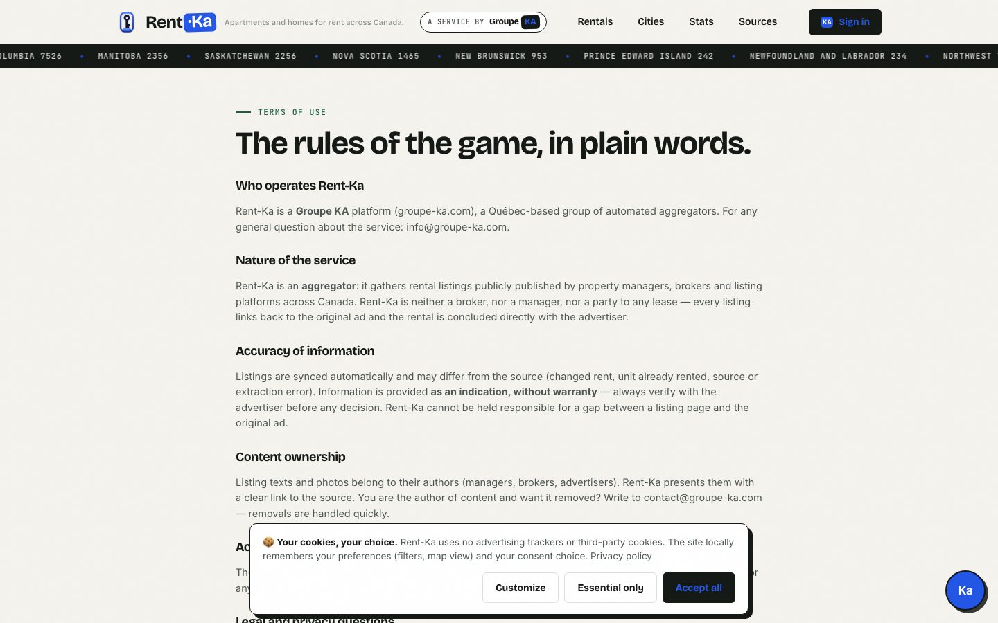 Terms page
