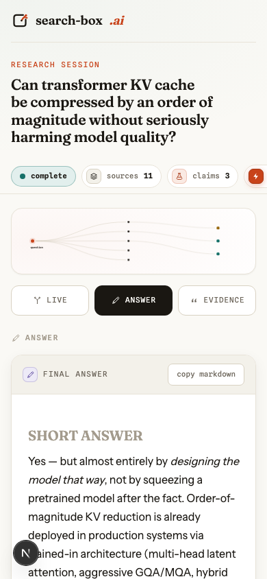 Mobile view — streamed answer