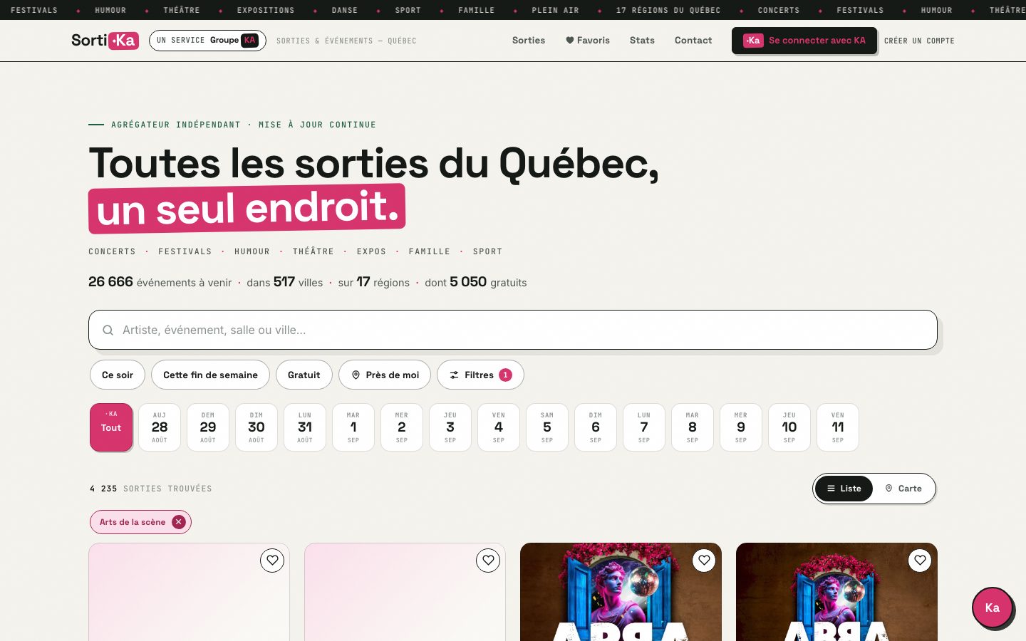 Page catégorie arts et scène