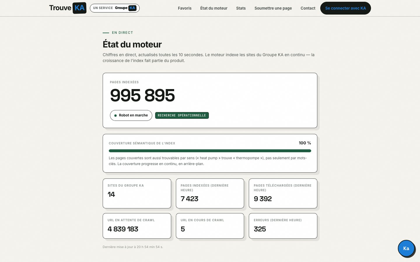 Page /status — état du moteur