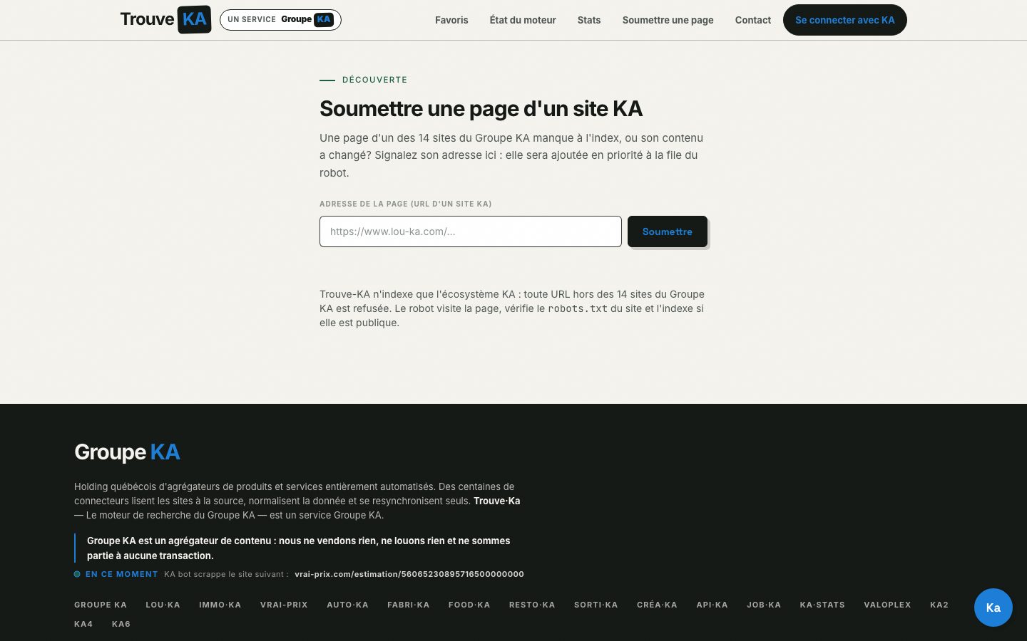 Page /soumettre — soumission d'URL