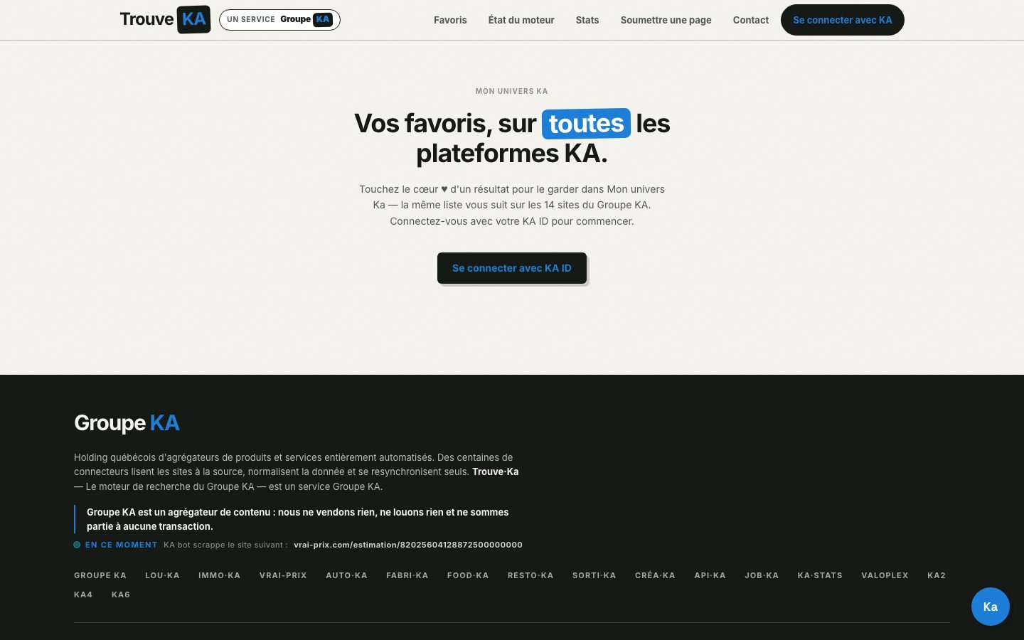 Page /favoris — Mon univers Ka