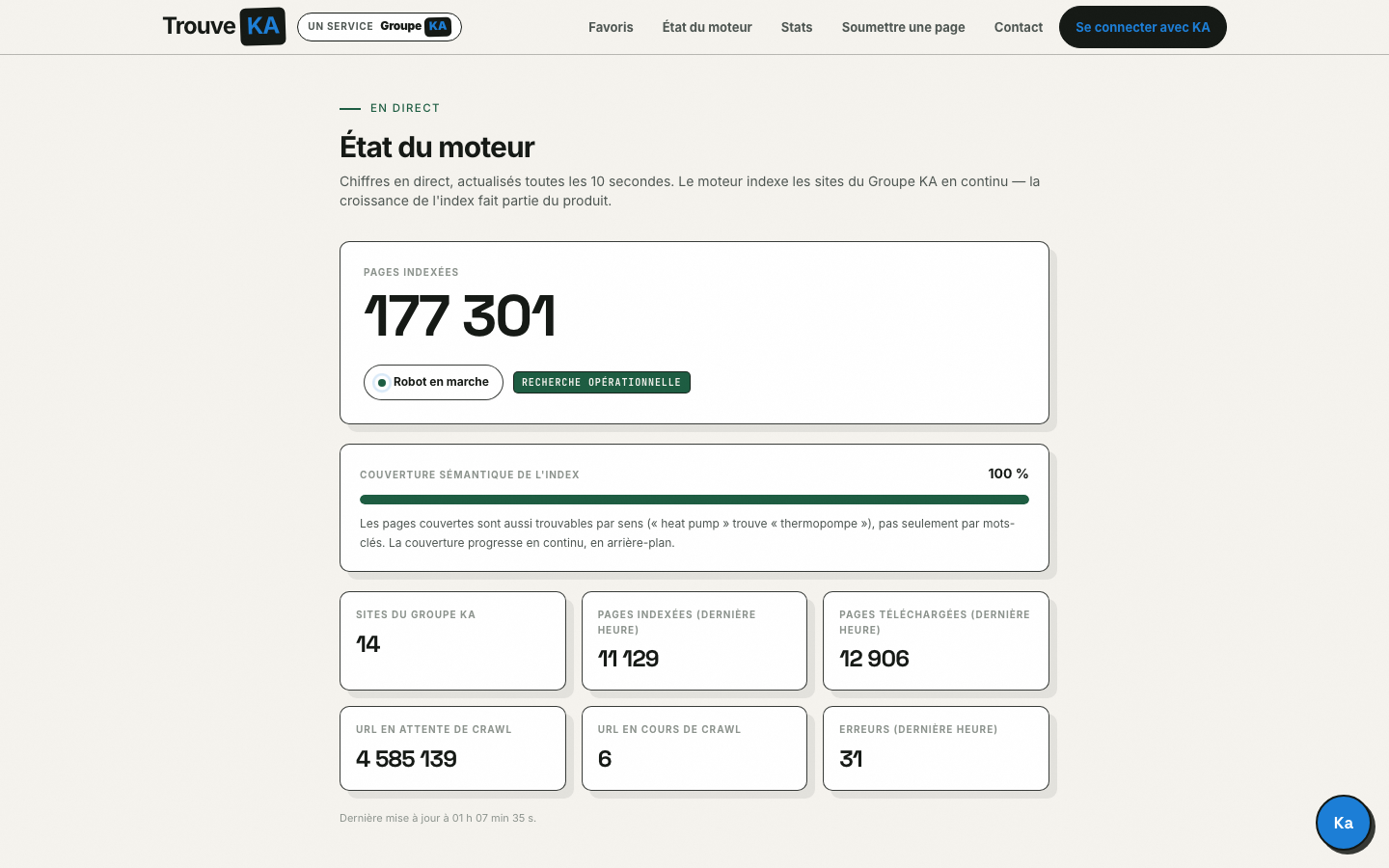 Étape 4 — page État du moteur avec les compteurs en direct