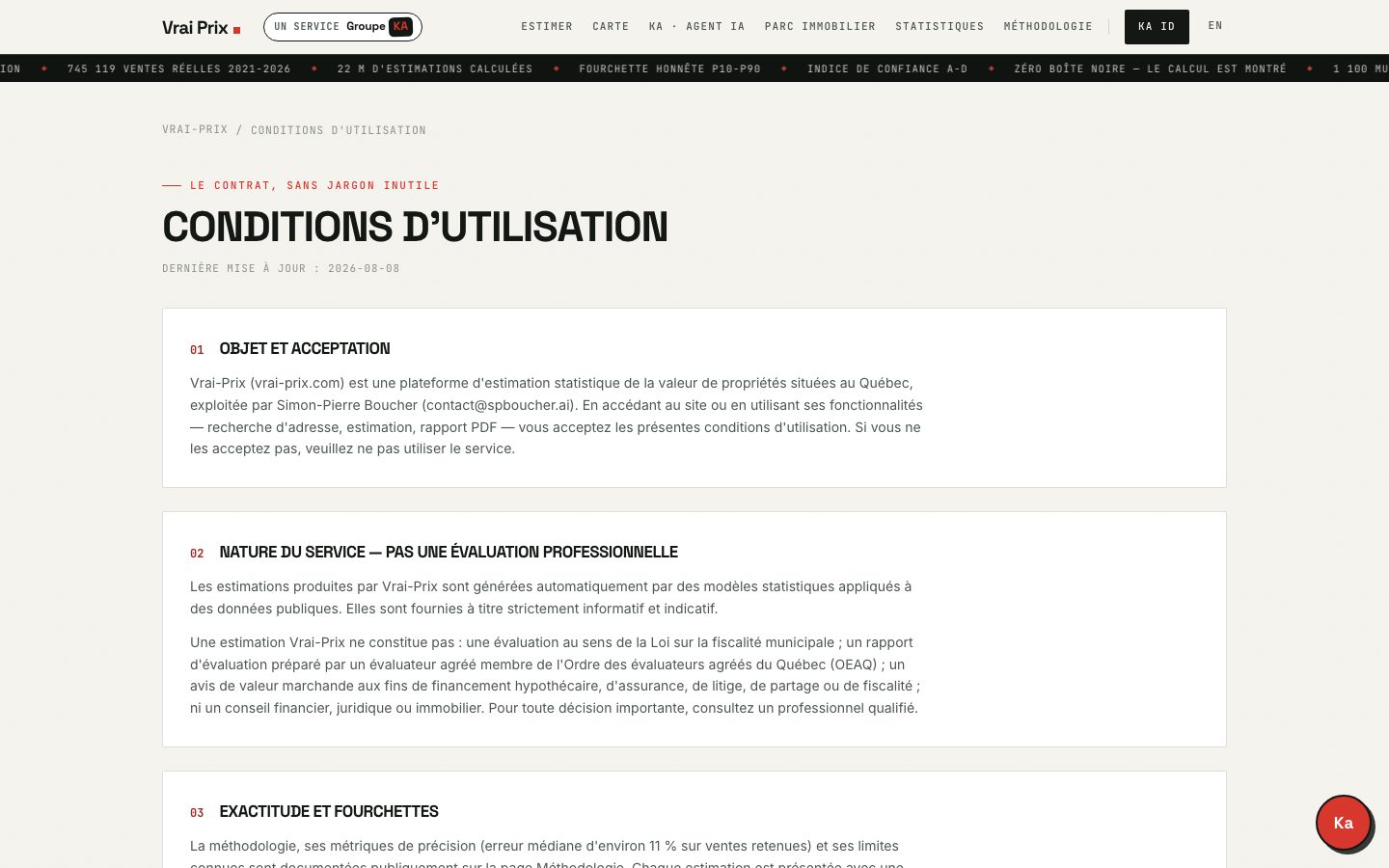 Conditions d'utilisation de Vrai-Prix