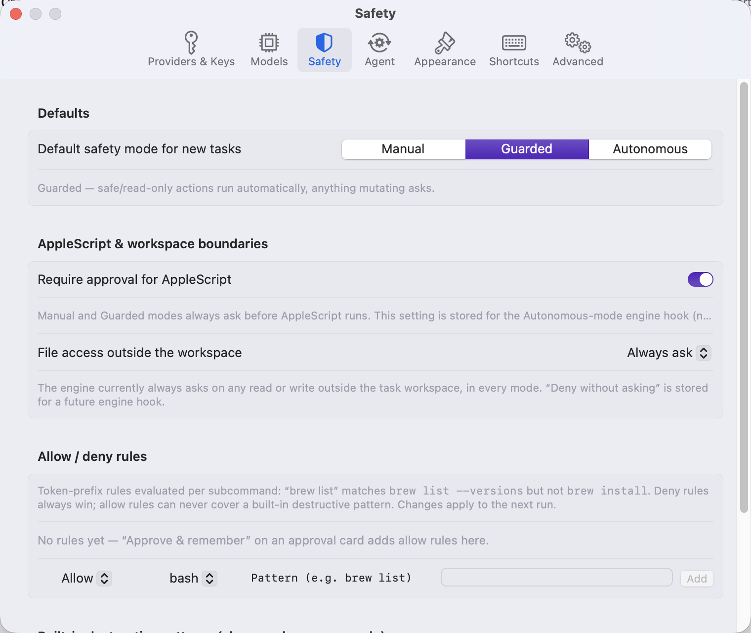 Zyquo Agent safety settings