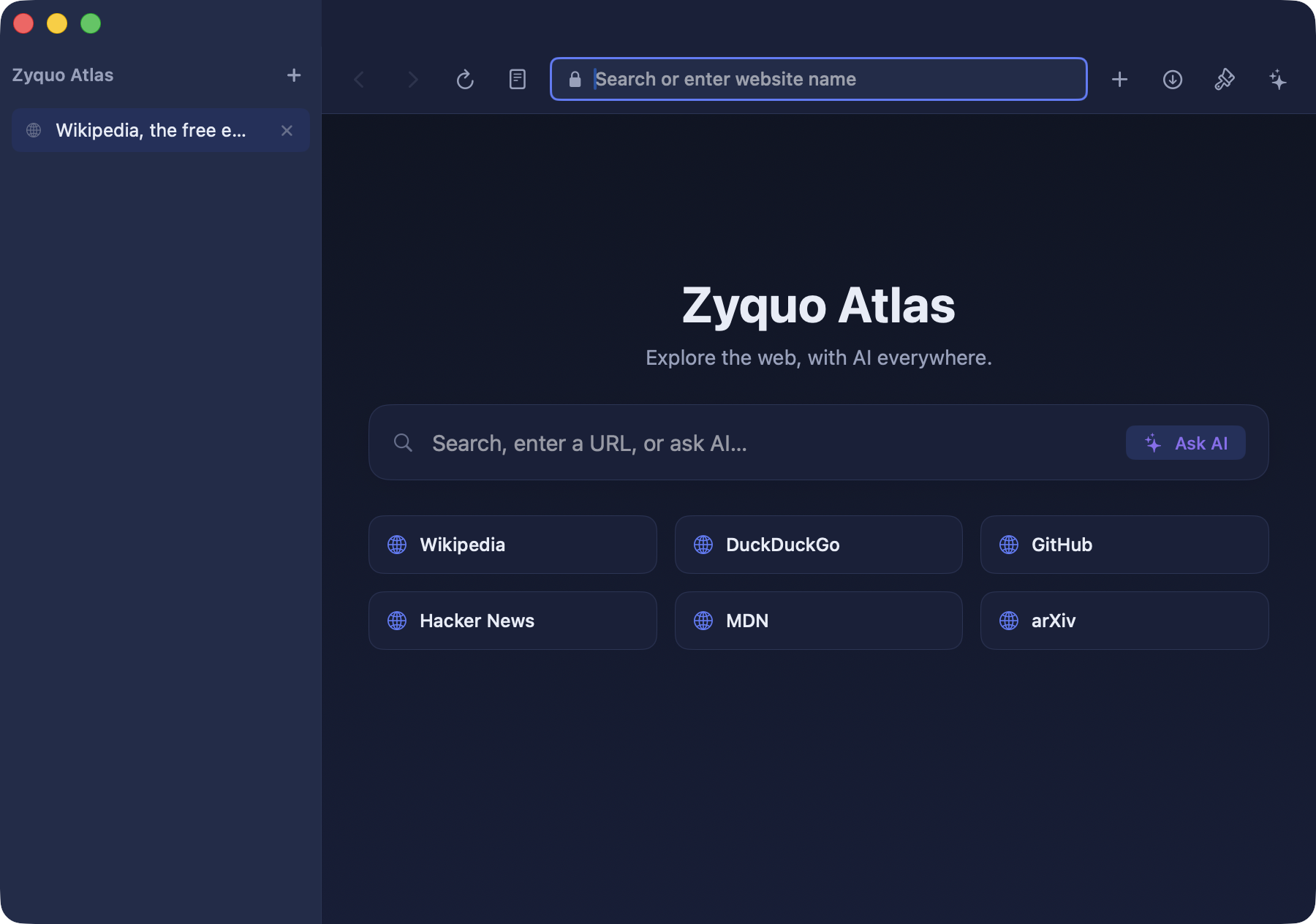 Zyquo Atlas dark theme with left vertical tab sidebar