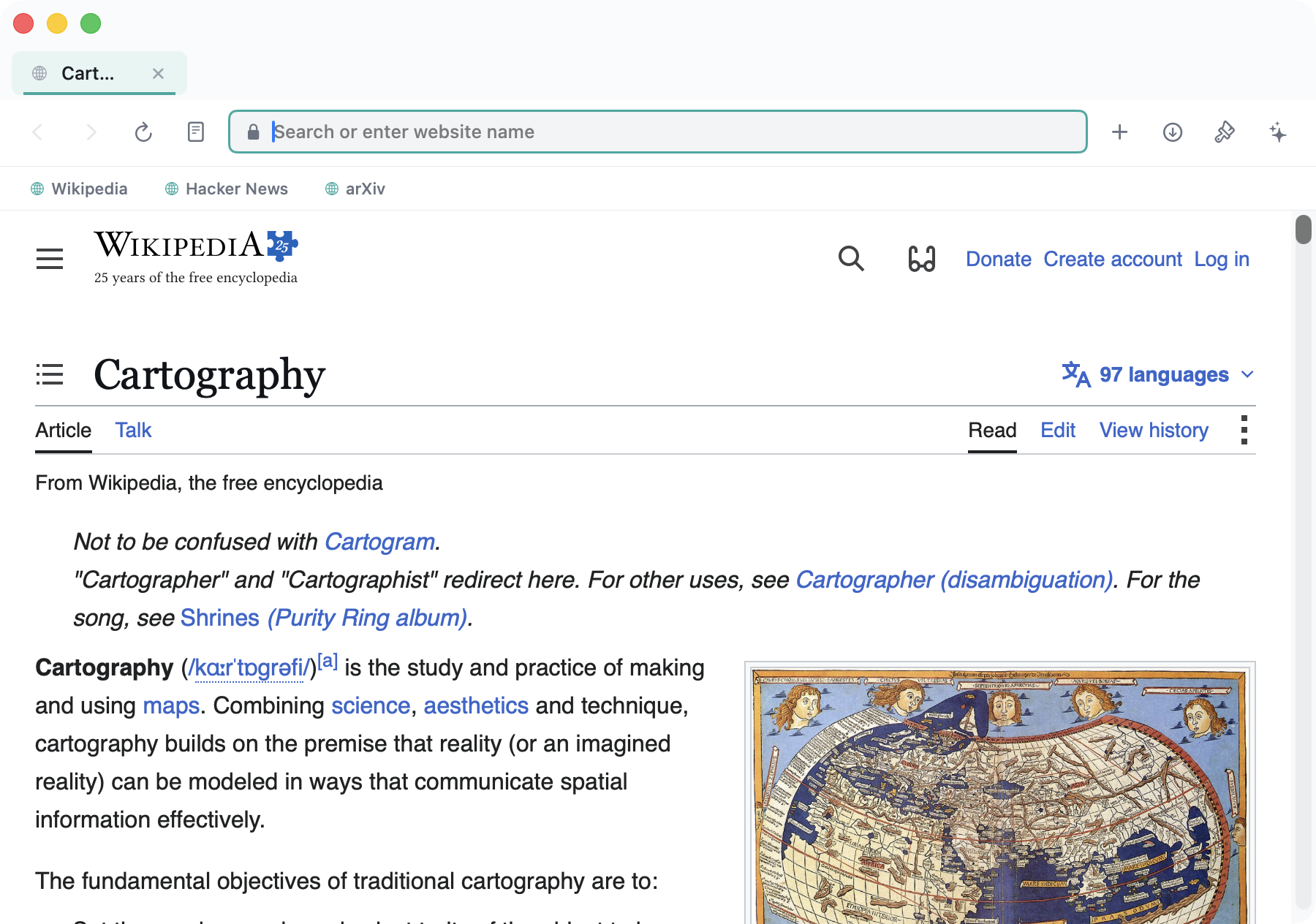 Zyquo Atlas rendering a web page with the bookmarks bar
