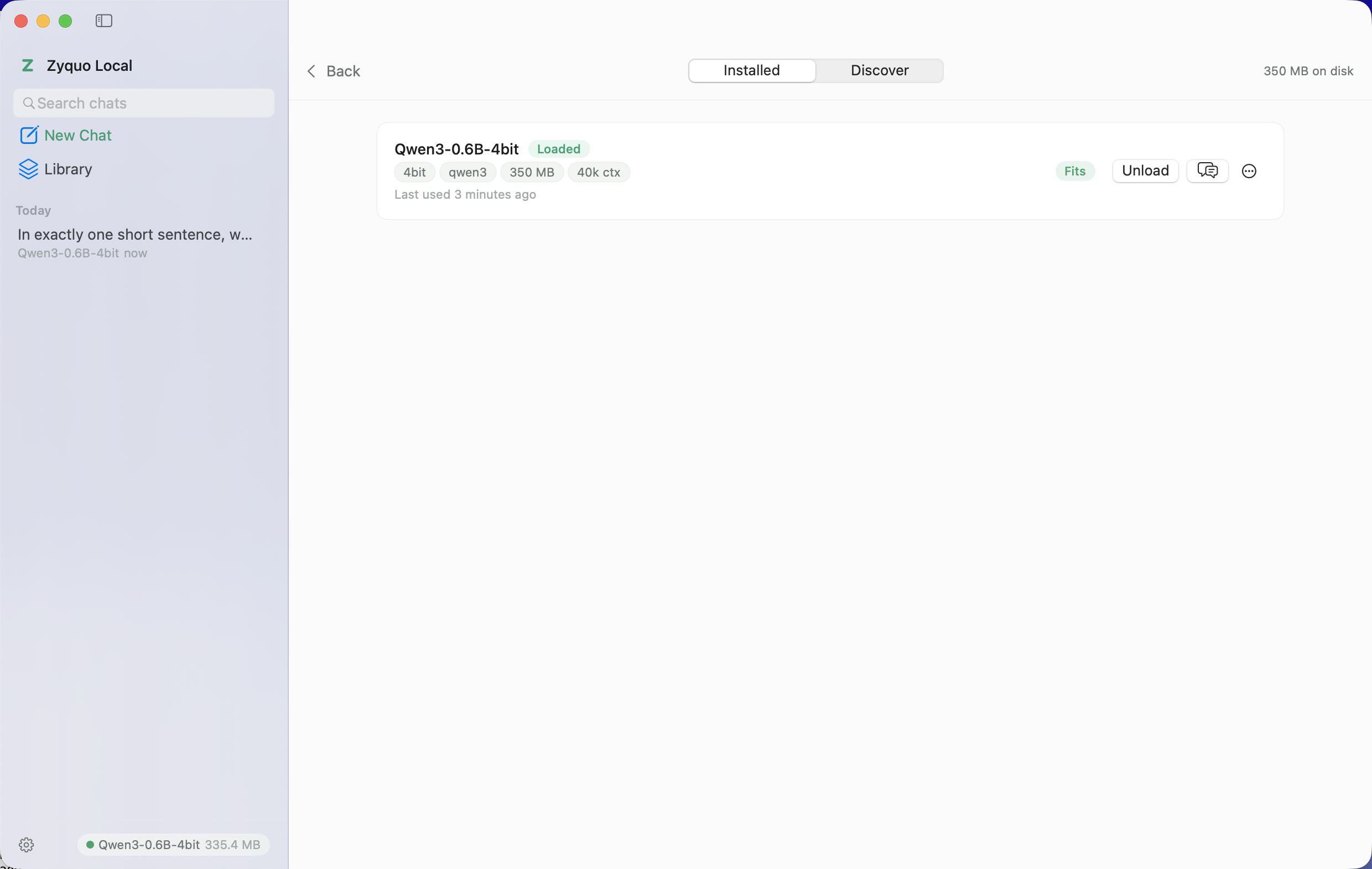 Installed models with badges and actions